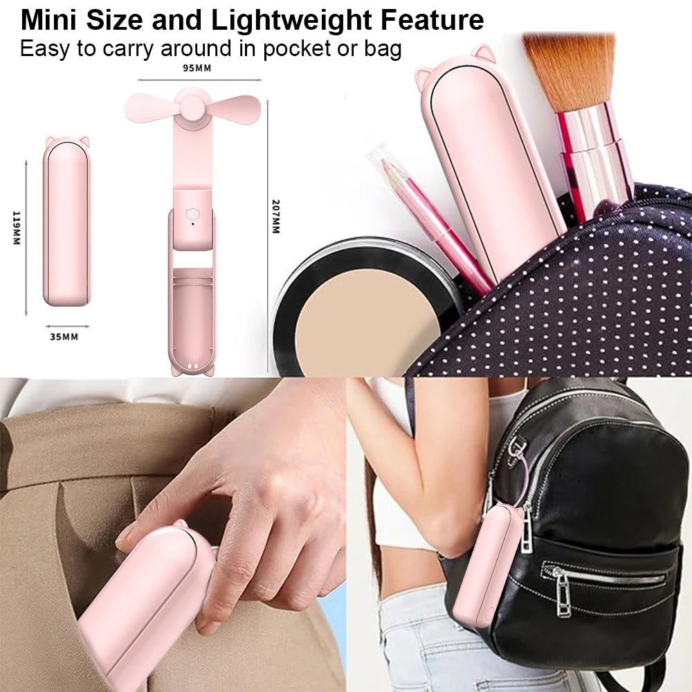 Pocket Makeup Fan – Foldable & Rechargeable